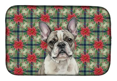 Pied French Bulldog Christmas PoinsettIas Dish Drying Mat Absorbent Dish Drying Mat Pad for Kitchen Counter Dish Drainer Mat for Countertop, 14 x