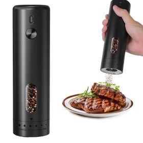 1Pc  Electric Pepper Grinder USB Rechargeable Pepper Mill Automatic Salt Grinder With 6 Adjustable Coarseness LED Light 110ML Container One Hand (Color: Black)