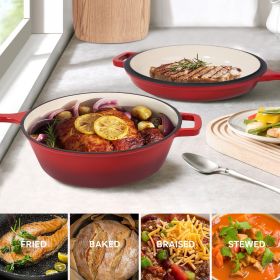 Enamel cast iron soup pot with handle, suitable for ceramic, gas, induction cooker or barbecue grill (Color: Red)